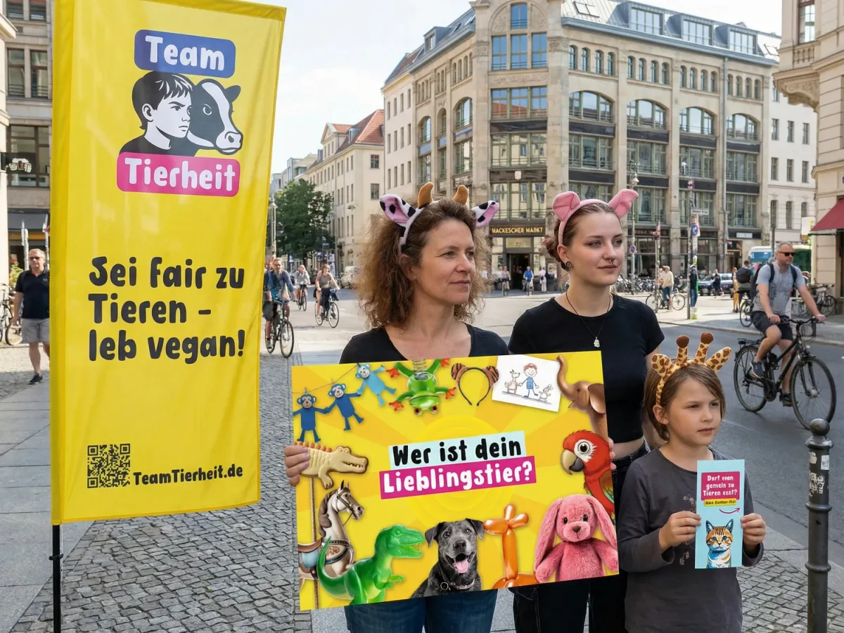 Team Tierheit: Menschen setzen sich für vegane Bildung für Kinder und Familien ein.